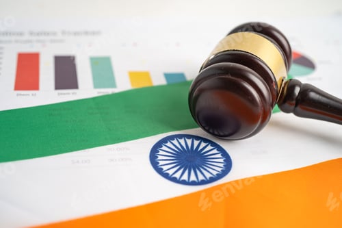 Preview: Gavel on India flag with graph for judge lawyer. Law and justice court concept.