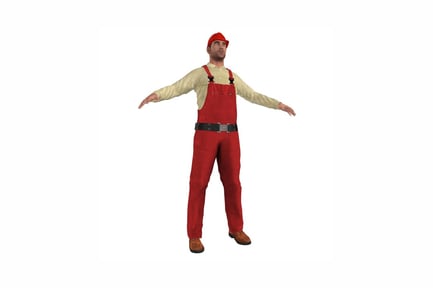Preview: Figure with outstretched arms in red dungarees