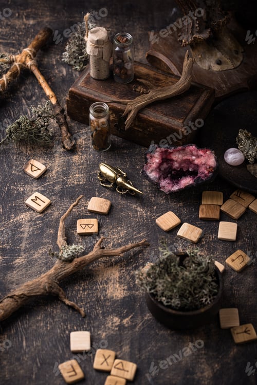 Preview: Esoteric magical background with runes.