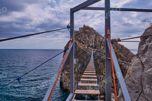 Preview: The suspension bridge to rock Diva. The black sea coast near Yalta, town Simeiz, Crimea.