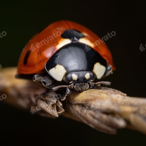 Preview: Closeup shot of a ladybird perched on a stick.