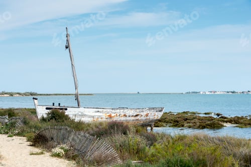 Preview: old wooden sailing ship near the coast