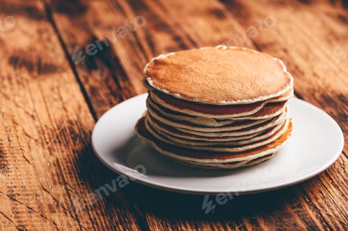 Preview: Stack of american pancakes on white plate