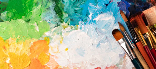 Vista previa: art palette with colorful mixed paints