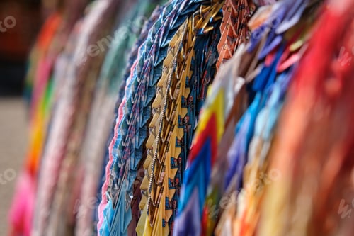 Preview: Thousand folded paper cranes at Azumamaro Shrine, Kyoto, Japan.