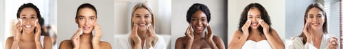 Preview: Skincare Routine. Diverse Multiethnic Women Cleansing Skin With Cotton Pads