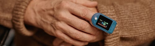 Preview: Header of Senior Woman Monitoring Blood Oxygen Level with Pulse Oximeter