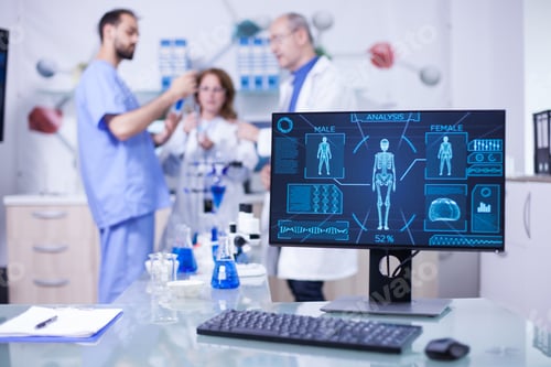Preview: Advanced human body research displayed monitor in laborator