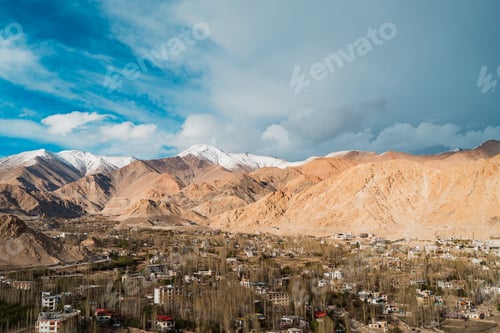 Preview: scenic view of Leh town nestled in the rugged Himalayas, dramatic brown mountains