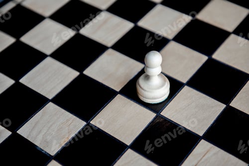 Preview: Chess piece pawn on chess game board,white figure on black square