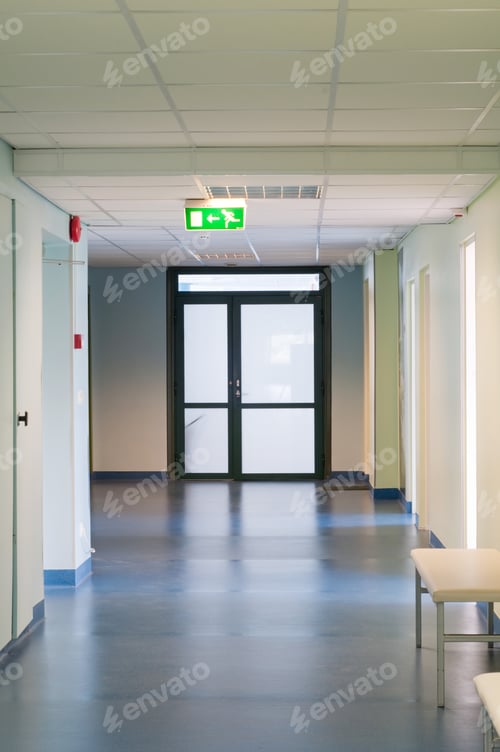 Preview: Long corridor in a hospital with doors
