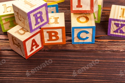 Preview: wooden block alphabet lay on wooden floor