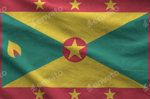 Preview: Grenada flag depicted on folded wavy fabric of old cloth