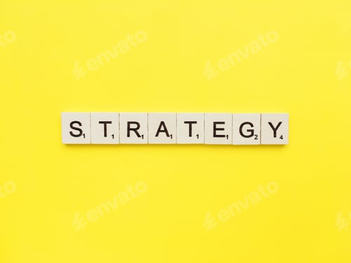 Preview: Strategy scrabble letters word on a yellow background