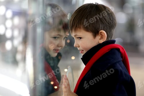 Preview: handsome boy and his reflection in the glass