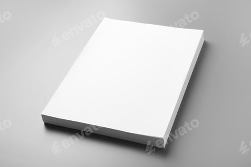Preview: Stack of blank paper sheets for brochure on grey background. Mock up