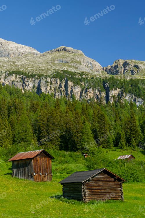 Preview: Mountain landscape along the road to Campolongo pass, Dolomites