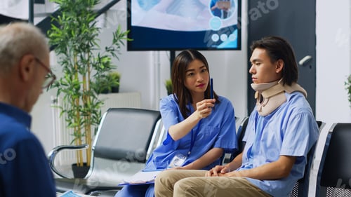 Preview: Asian nurse checking patient eye vision