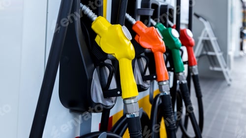 Preview: Petrol pump filling fuel nozzle in gas station. Fuel Pump, Gas Station, Gasoline. Colorful Petrol pu