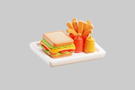 Preview: Cartoon sandwich with fries and sauces
