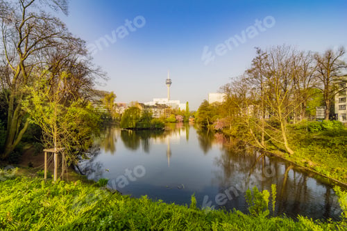 Preview: Germany, Duesseldorf, Schwanenspiegel, cityscape with Rhine Tower