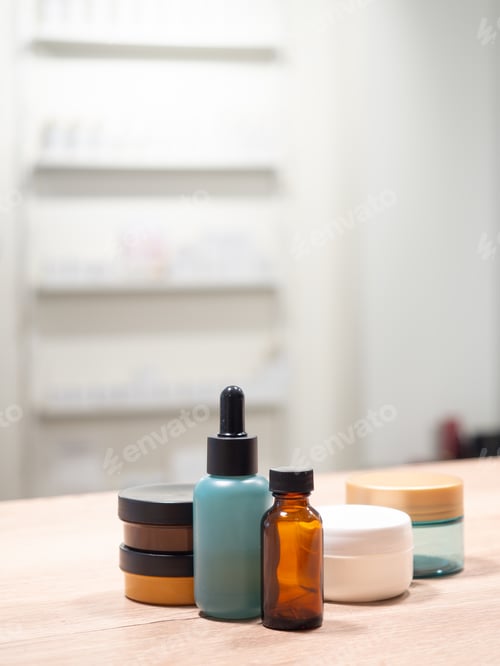 Preview: Skincare bottles and jars displaying beauty wellness products