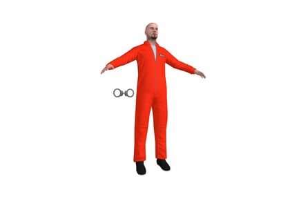 Preview: Man in orange jumpsuit with outstretched arms and handcuffs