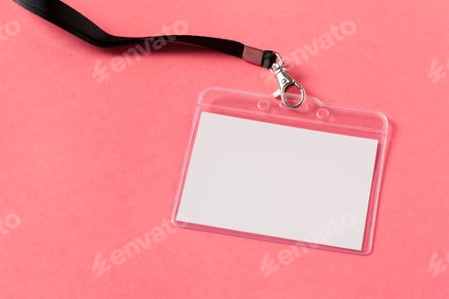 Preview: Blank identification card holder on a pink background for events or activities