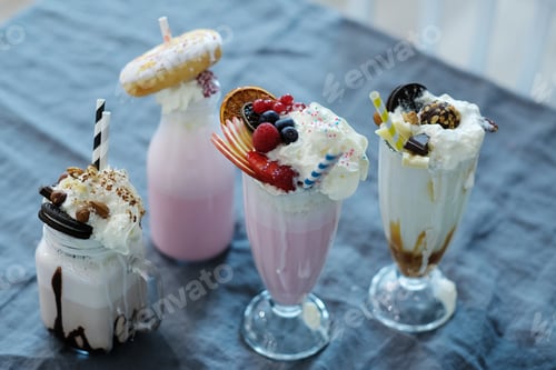 Delicious Milkshakes with Toppings for a Celebration