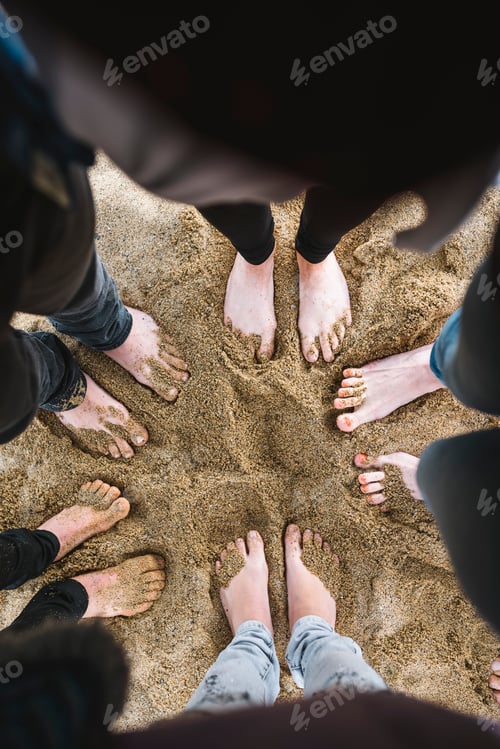Preview: group of friends together on the beach