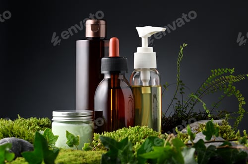 Preview: Group of skin care products with moss and leaves