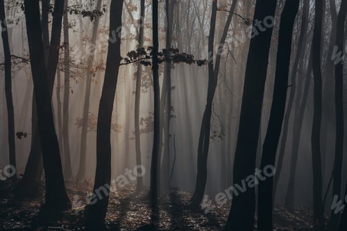 Preview: Misty forest with dense fog.