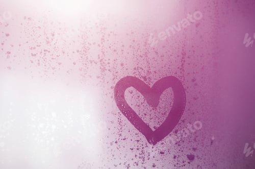 Preview: The heart is painted on the misted glass in winter