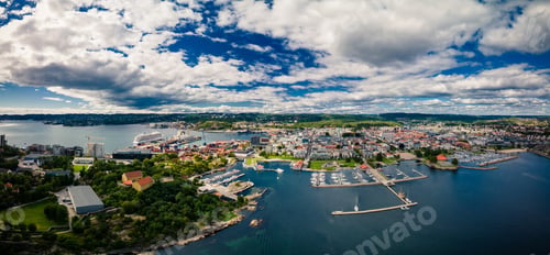 Preview: Drone view of Kristiansand and Kvadraturen from Oderoya, Norway