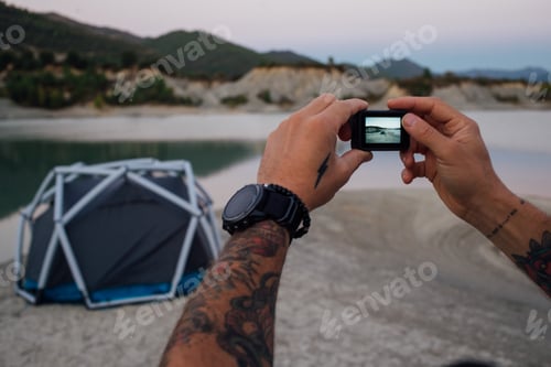 Preview: Man set up camp with futuristic tent