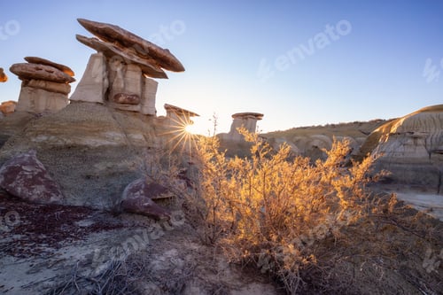 Preview: Landscape view of unique rock formation in the desert of New Mexico