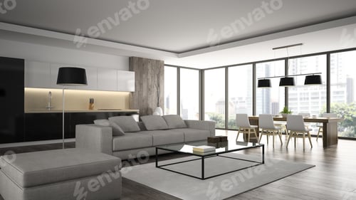 Preview: Interior of the modern design loft angle view 3D rendering