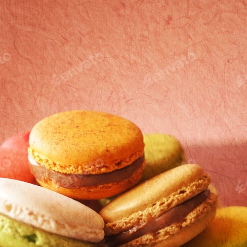 Preview: Vivid Color Macarons On Mulberry Paper Texture For Background