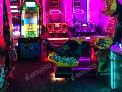 Preview: Colorful motorcycle driving game at arcade