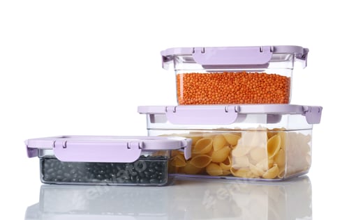 Preview: Boxes with uncooked products on white background