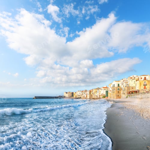 Preview: Beautiful cityscape of Cefalu city. Popular travel destination of Mediterranean sea.