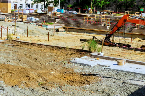 Preview: Construction site with machinery ground preparation in an urban area during works zone