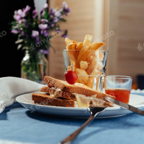 Preview: Grilled cheese sandwich and fries.