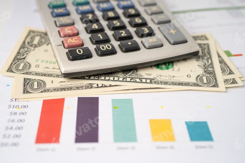 Preview: Calculator and Money on Financial Chart