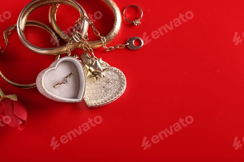 Preview: gold jewelry, ring, bracelets and pendants for gift valentine's day