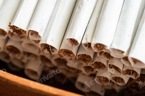 Preview: Closeup Images With Homemade Cigarettes On A Wooden Table