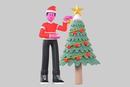 Preview: Cartoon of a person decorating a Christmas tree