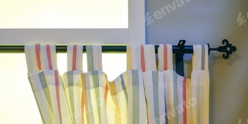 Preview: The Curtain Hangs On A Horizontal Bar. Against The White Wall.