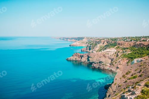 Preview: Beautiful seascape. Amazing composition of nature with mountains and cliffs