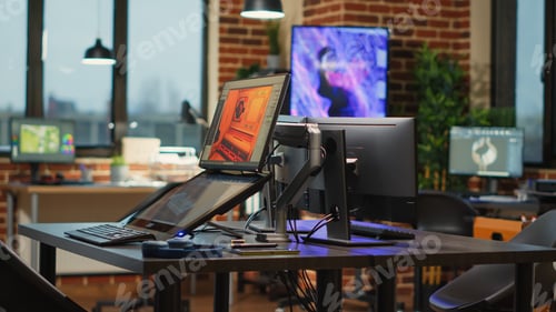 Preview: Empty creative agency studio filled with workstations to create content